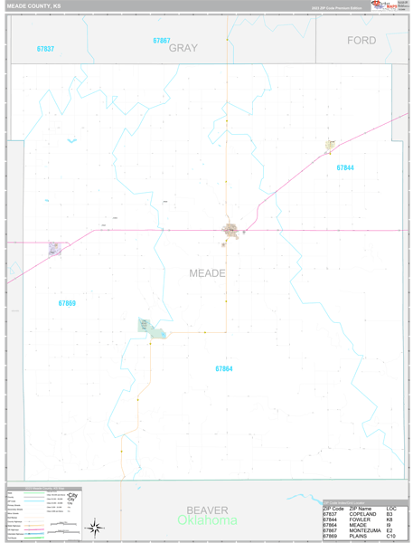 Meade County, KS Wall Map Premium Style