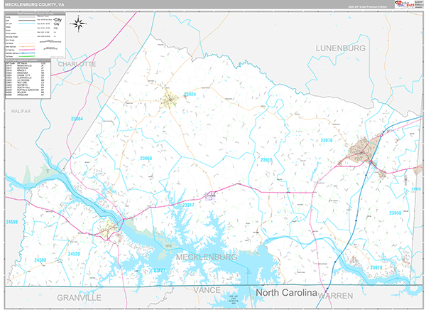 Mecklenburg County, VA Wall Map