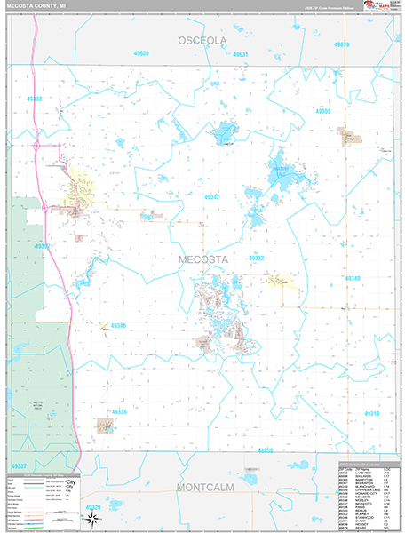 Mecosta County, MI Wall Map Premium Style