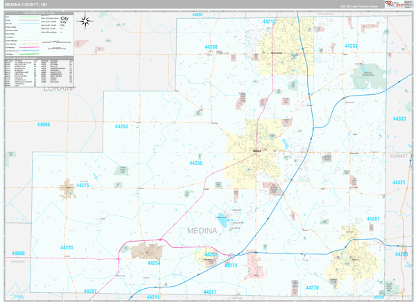 Medina County, OH Wall Map Premium Style