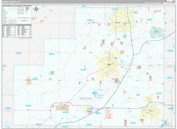 Medina County OH Wall Map Premium Style By MarketMAPS MapSales