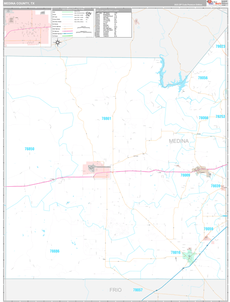 Medina County, TX Wall Map Premium Style