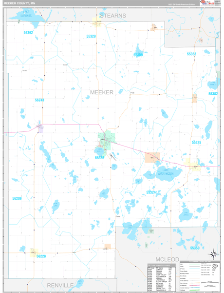 Meeker County, MN Wall Map Premium Style