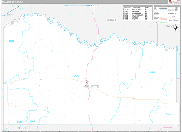 Mellette County, SD Zip Code Map