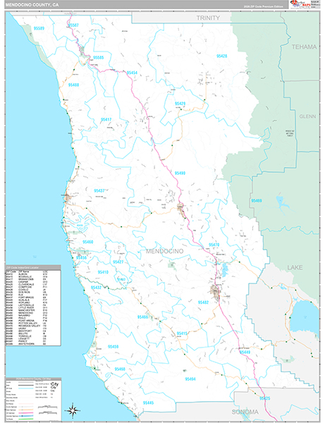 Mendocino County, CA Map Premium Style
