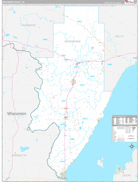 Menominee County, MI Zip Code Map