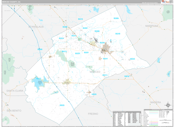 Merced County, CA Wall Map Premium Style