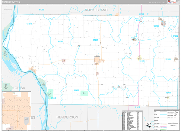 Mercer County, IL Wall Map Premium Style
