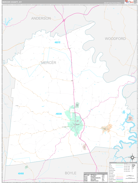 Mercer County, KY Zip Code Map