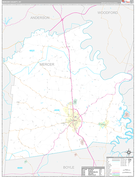 Mercer County, KY Wall Map Premium Style