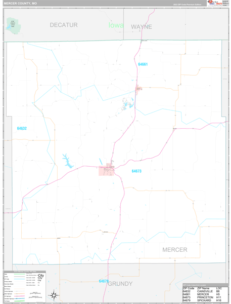 Mercer County, MO Wall Map Premium Style