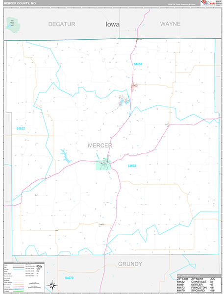 Mercer County, MO Wall Map Premium Style