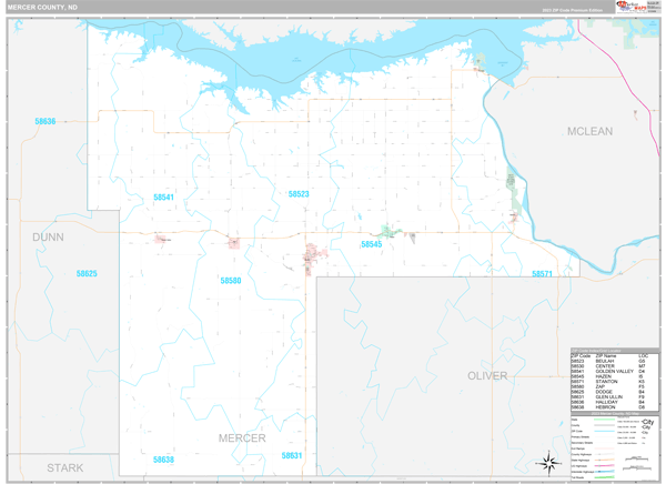 Mercer County, ND Wall Map