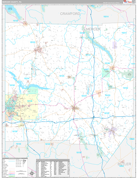 Mercer County, PA Wall Map
