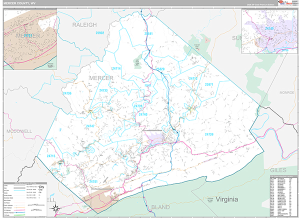 Mercer County, WV Zip Code Map