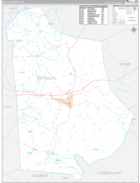 Metcalfe County, KY Zip Code Map