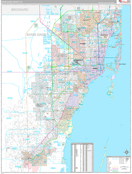 Miami-Dade County, FL Wall Map