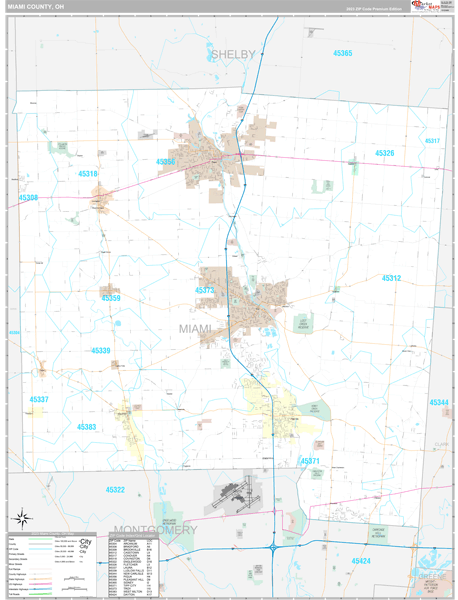 miami county, oh wall map premium stylemarketmaps
