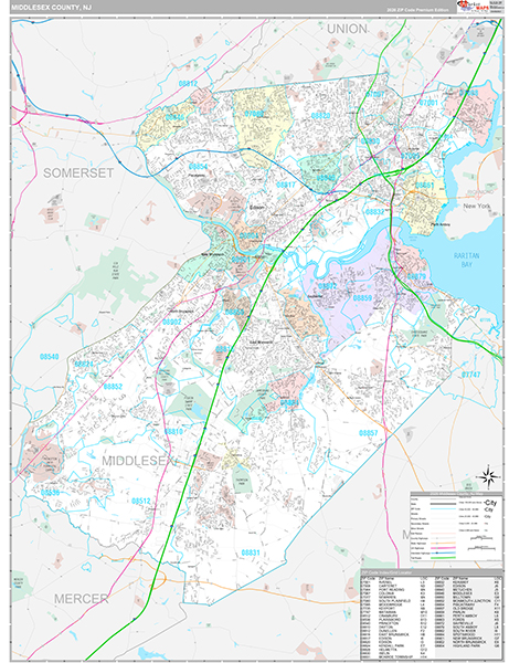 Middlesex County, NJ Zip Code Map