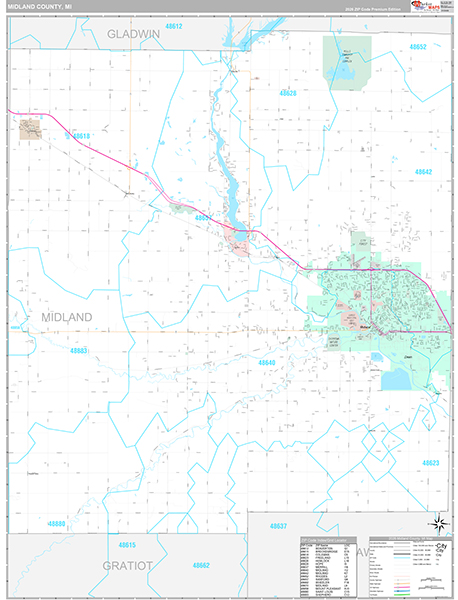 Midland County, MI Zip Code Map