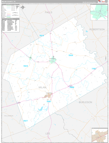 Milam County, TX Wall Map