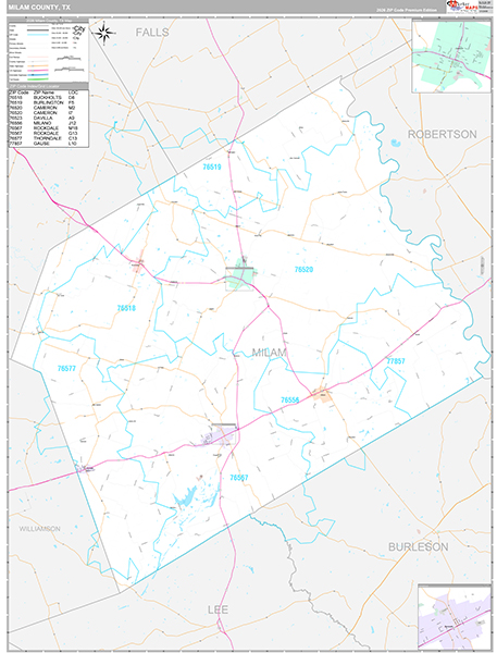 Milam County, TX Zip Code Map