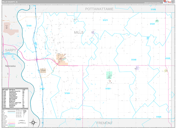 Mills County, IA Wall Map