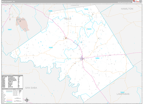 Mills County, TX Zip Code Map