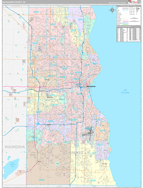 Milwaukee County, WI Wall Map Premium Style