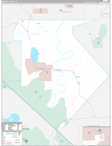 Mineral County, NV Wall Map