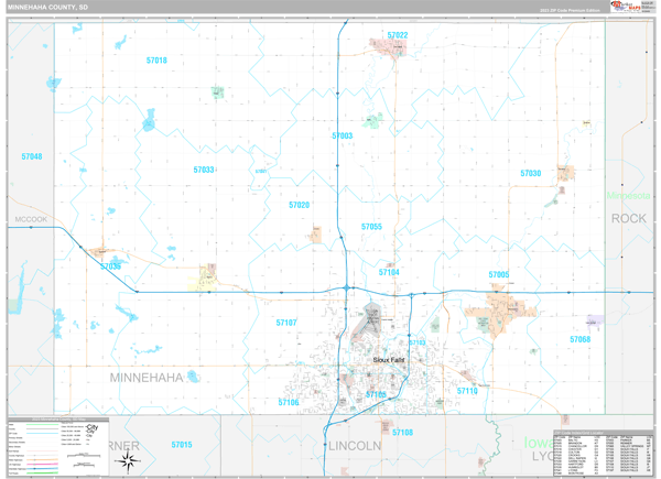 Minnehaha County, SD Wall Map Premium Style