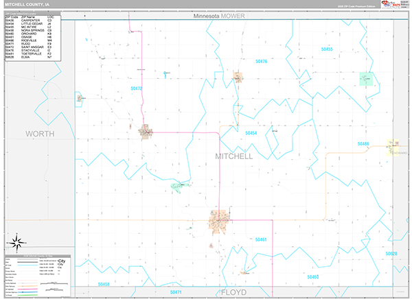 Mitchell County, IA Zip Code Map
