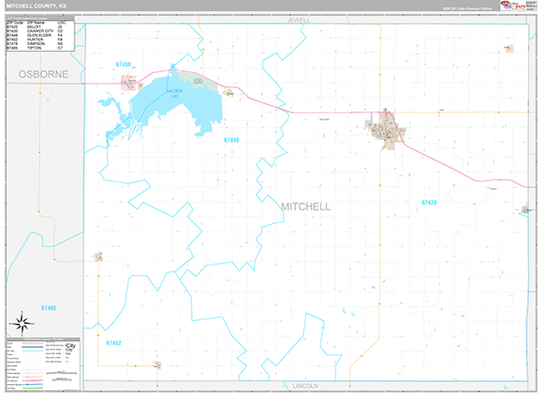 Mitchell County, KS Zip Code Map