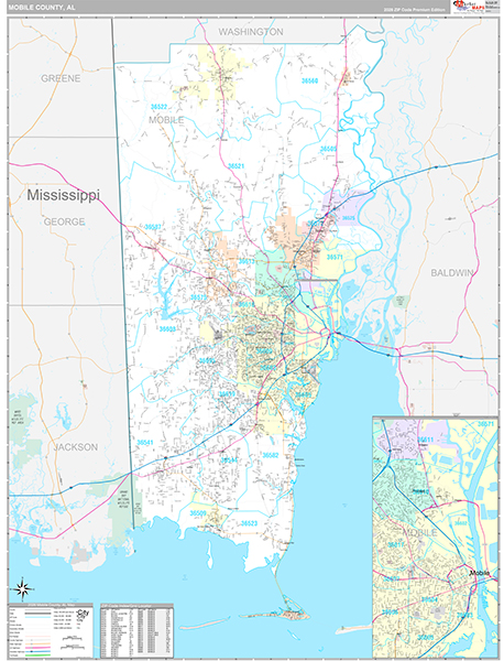 Mobile County, AL Carrier Route Wall Map
