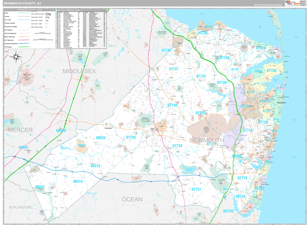 Monmouth County, NJ 5 Digit Zip Code Maps - Premium