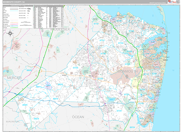 Monmouth County, NJ Zip Code Map