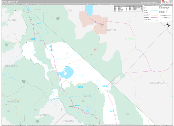 Mono County, CA Zip Code Map