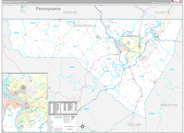 Monongalia County, WV Zip Code Map