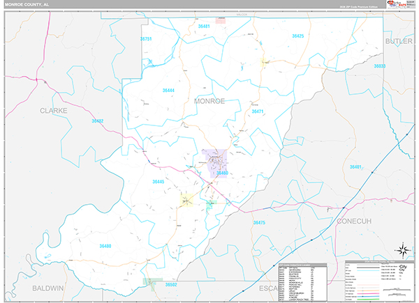 Monroe County, AL Zip Code Map