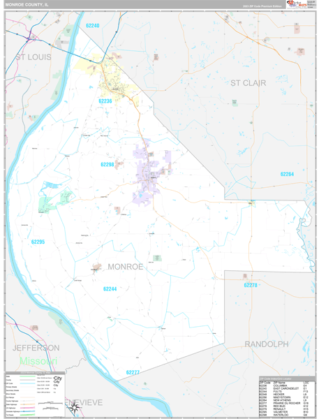 Monroe County, IL Zip Code Map