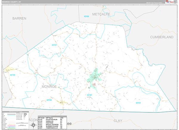 Monroe County, KY Wall Map