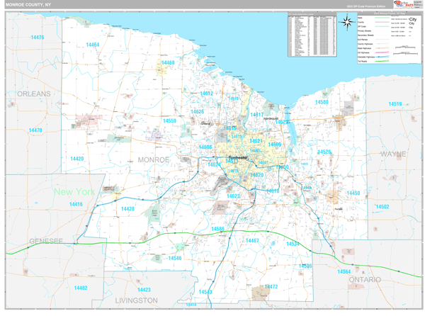 Monroe County Ny Zip Code Map Monroe County, NY Wall Map Premium Style by MarketMAPS