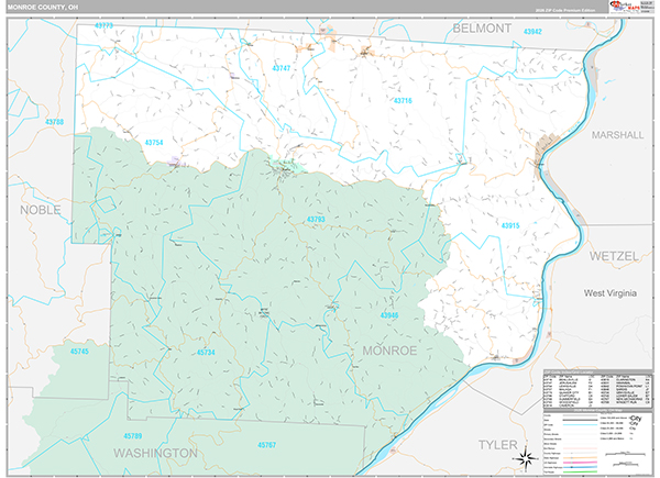 Monroe County, OH Zip Code Map