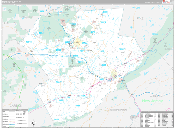 Monroe County, PA Wall Map Premium Style