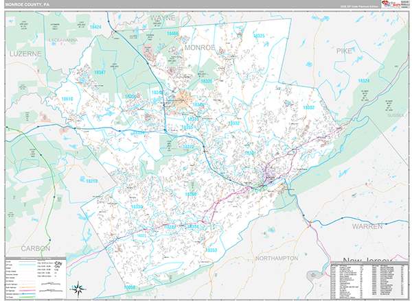 Monroe County, PA Wall Map Premium Style