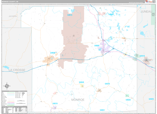Monroe County, WI Carrier Route Wall Map
