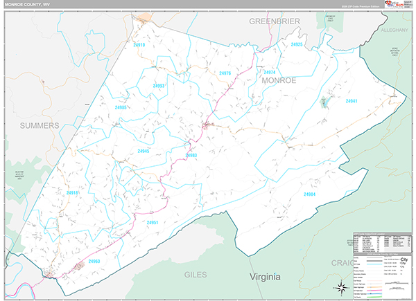 Monroe County, WV Zip Code Map