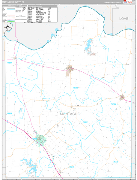 Montague County, TX Zip Code Map