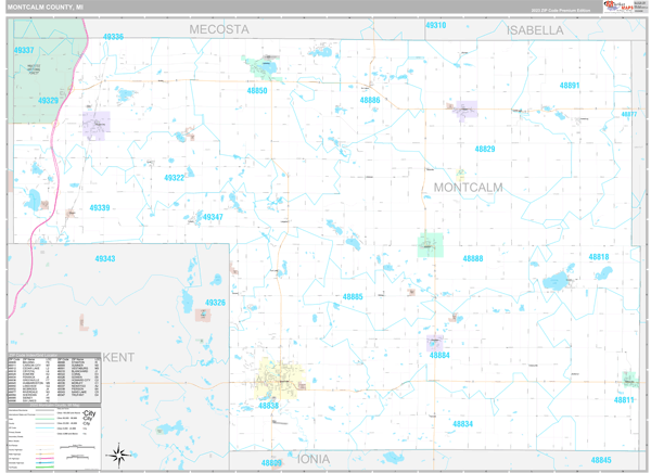 Montcalm County, MI Carrier Route Wall Map