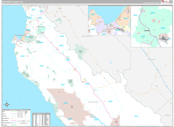 Monterey County, CA Carrier Route Wall Map